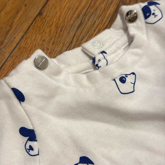 Jacadi baby newborn footie sleeper white blue dog print 1 month - Picture 2 of 6